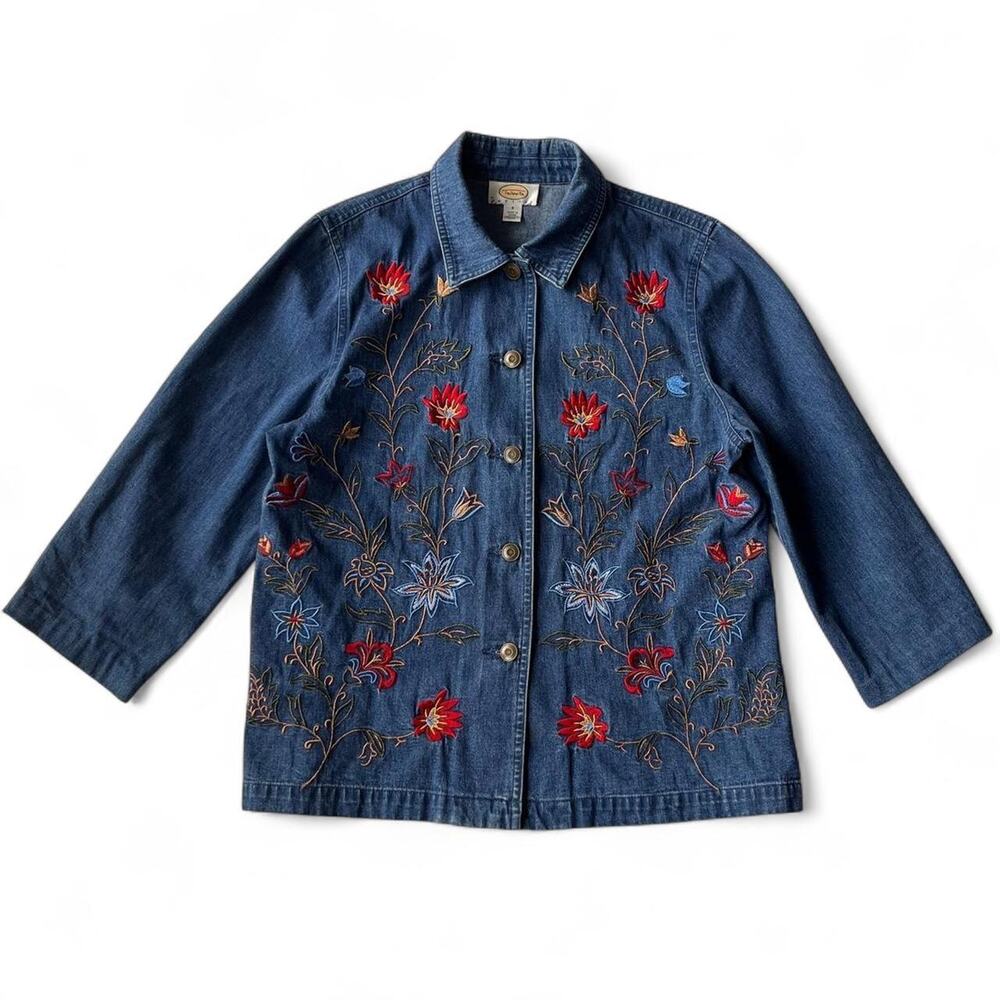 Talbots Floral Embroidered Denim Jacket.